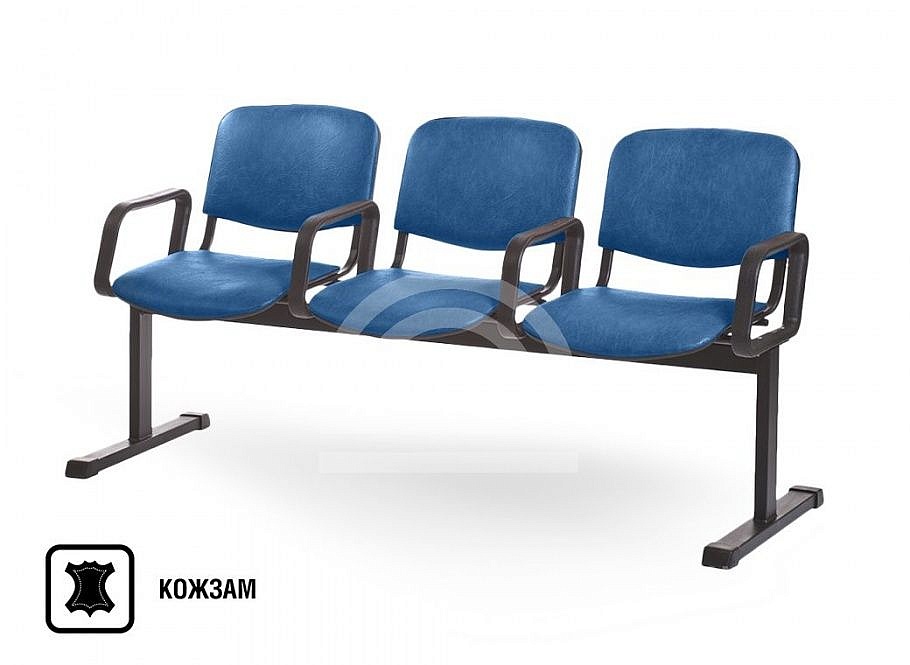 Многоместная секция 3-местная Тракт, иск.кожа синяя, черный каркас