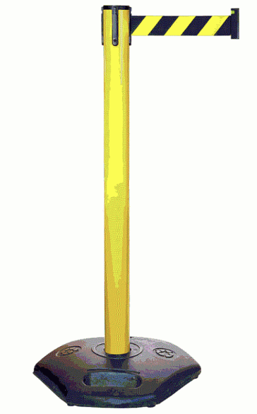 Индустриальная стойка BarrierBelt® Industrial Желтая  с желто-черной сигнальной лентой 4,5 метра