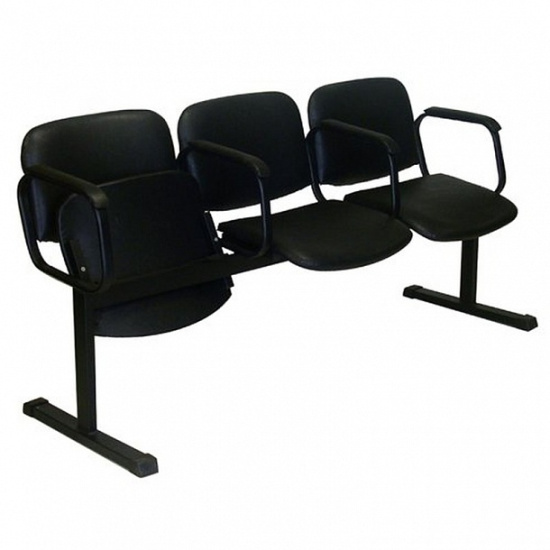 Многоместная секция 3-местная откидная Стандарт, к/з черный, черный каркас