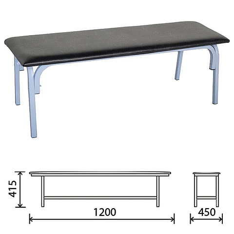 Лавка Астрид без спинки БМ 9/1 1200х450х415мм, К-01 черная, каркас RAL 9006 М серый