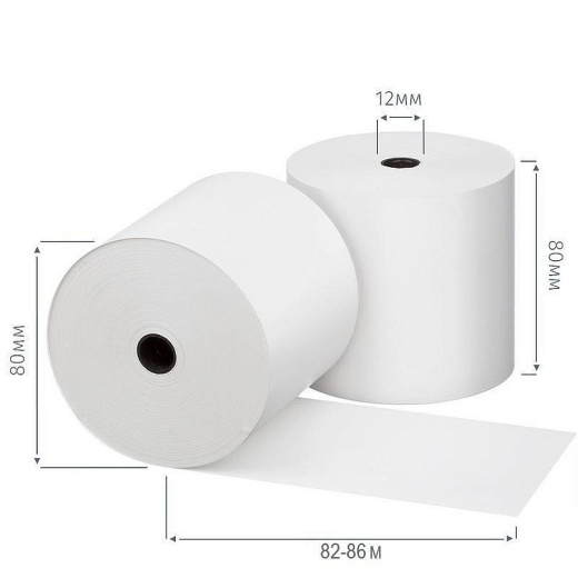 Чековая лента из термобумаги Promega jet 80 мм (диаметр 80 мм, намотка 82-86 м, втулка 12 мм, 8 штук в упаковке)